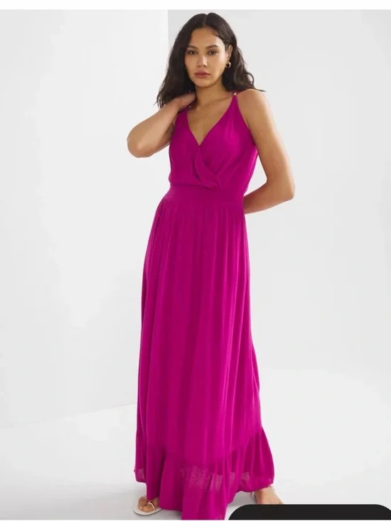 White House Black Market Fuchsia Draped V-Neck Maxi Dress - Picture 2 of 7
